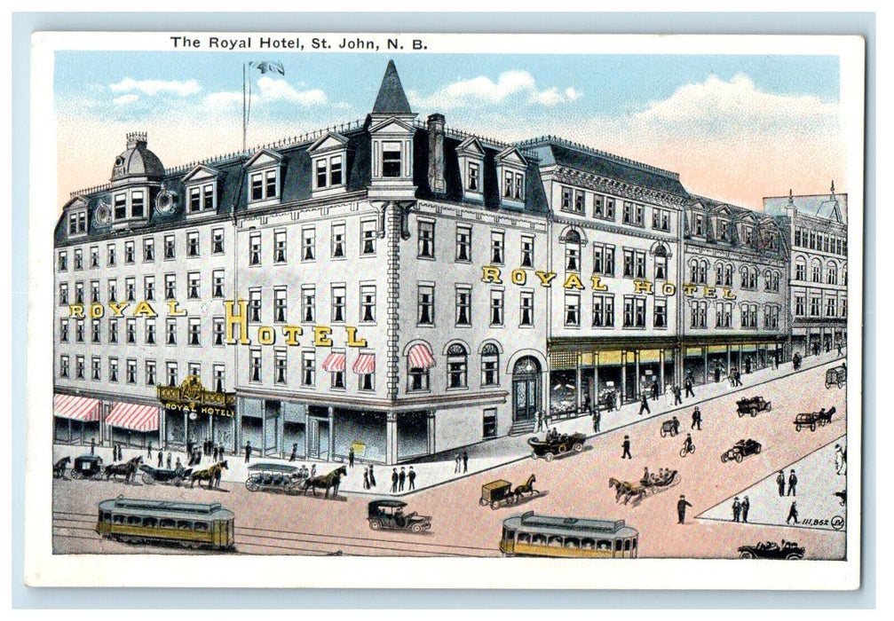 c1920's Trolley Car The Royal Hotel, St. John New Brunswick Canada Postcard