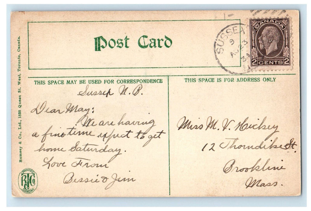 1934 Street Posts, Flowers in Soldier's Monument Sussex NB Canada Postcard