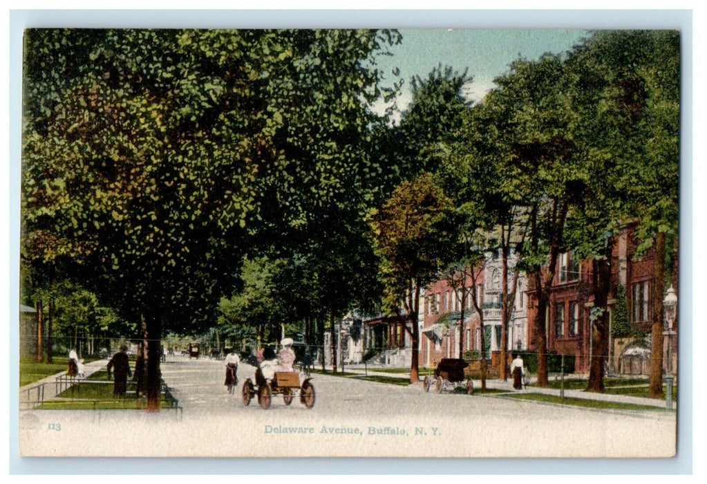 c1910's Delaware Avenue Cars And Houses Buffalo New York NY Antique Postcard