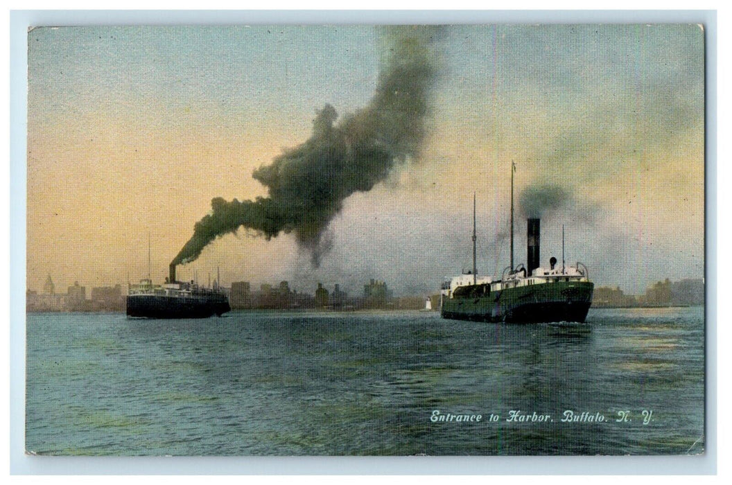 c1910's Entrance To Harbor Steamer Ship Buffalo New York NY Antique Postcard