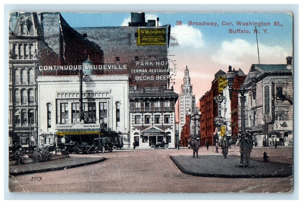 1911 Broadway Corner Washington Street Park Hope Restaurant Buffalo NY Postcard