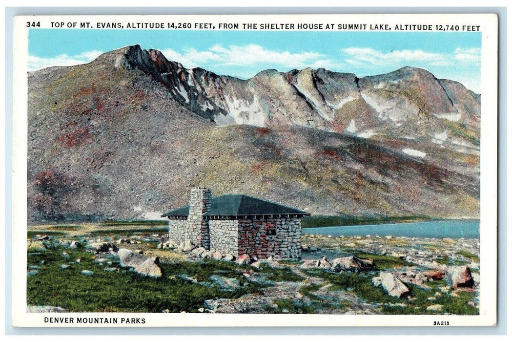 c1920s Top Mount Evans Shelter House Denver Mountain Parks Colorado CO Postcard