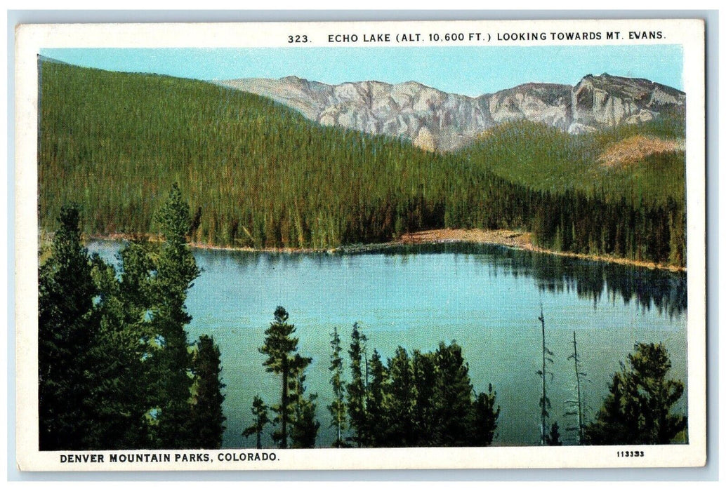 c1920s Echo Lake Looking Towards Mt Evans Denver Mountain Park Colorado Postcard