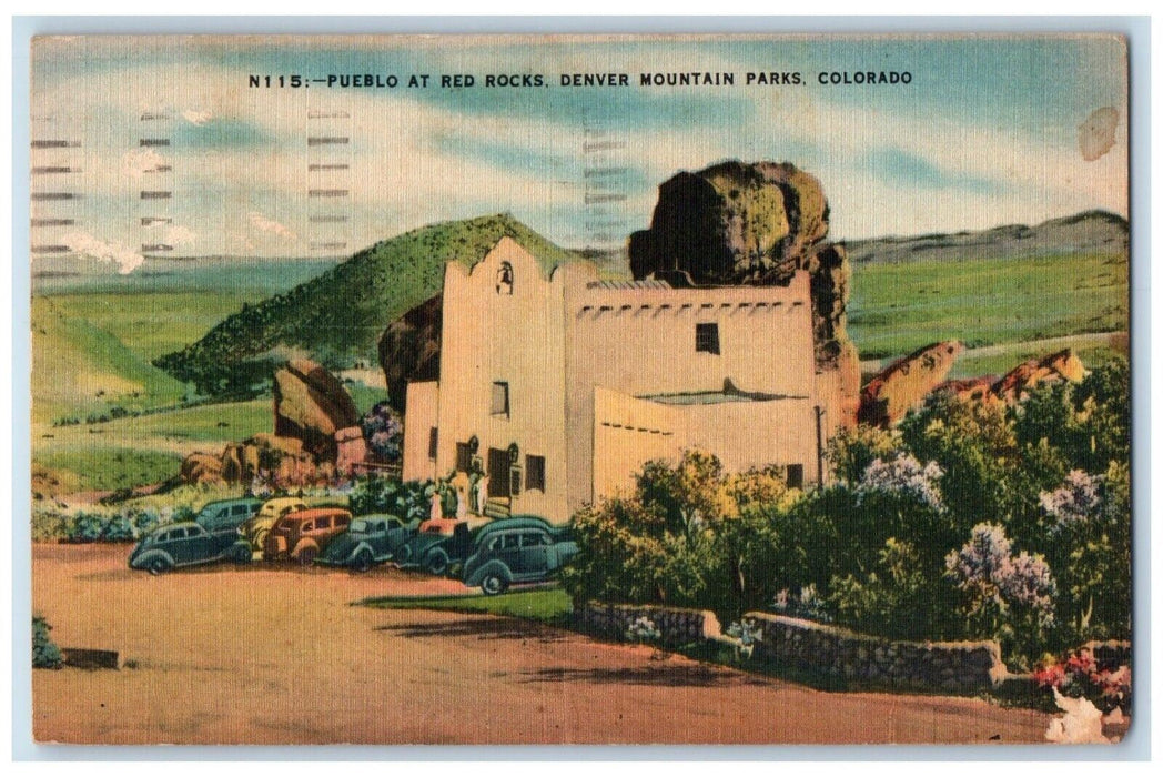 1949 Pueblo at Red Rocks Cars Denver Mountain Parks Colorado CO Postcard