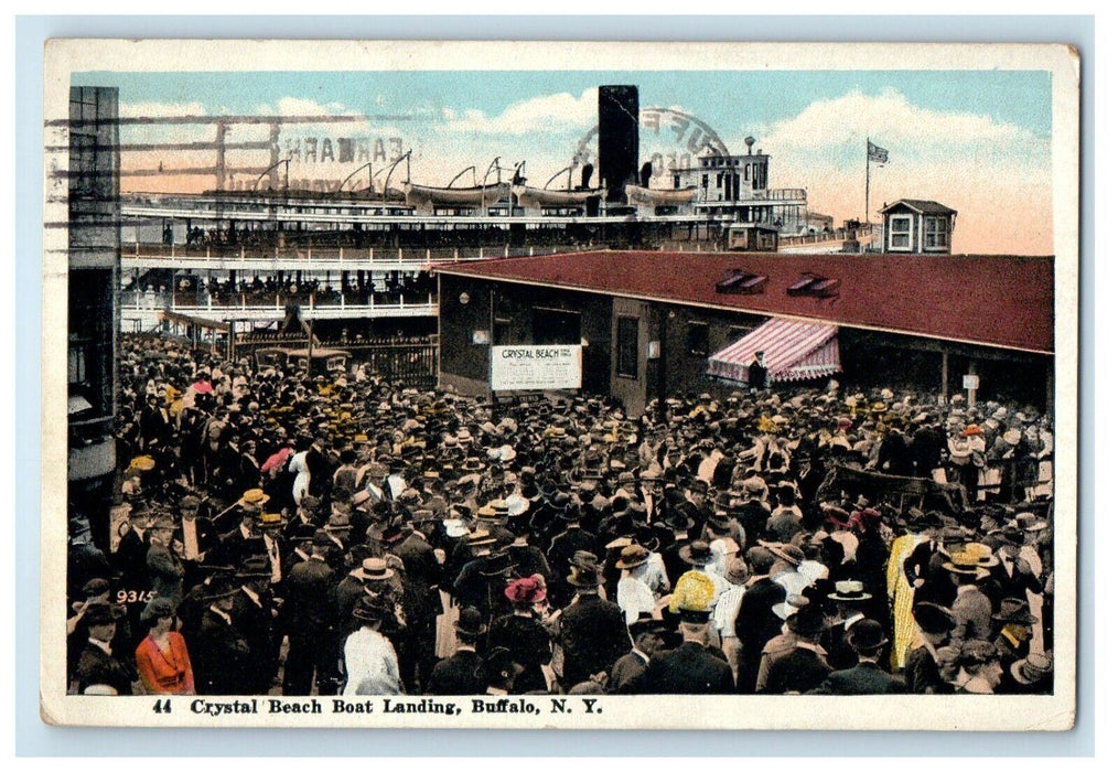 1920 Crystal Beach Boat Landing Crowded Buffalo New York NY Antique Postcard