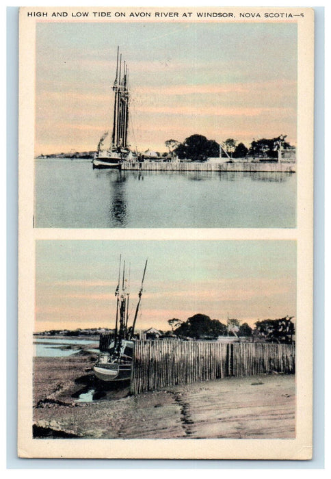 1936 High and Low Tide on Avon River at Windsor Nova Scotia Canada Postcard