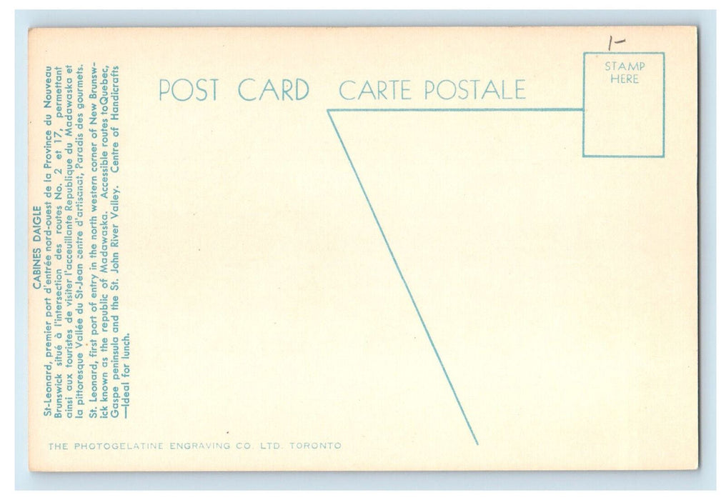 c1940's Daigle's Motel and Cabins Bridge Street St. Leonard NB Canada Postcard
