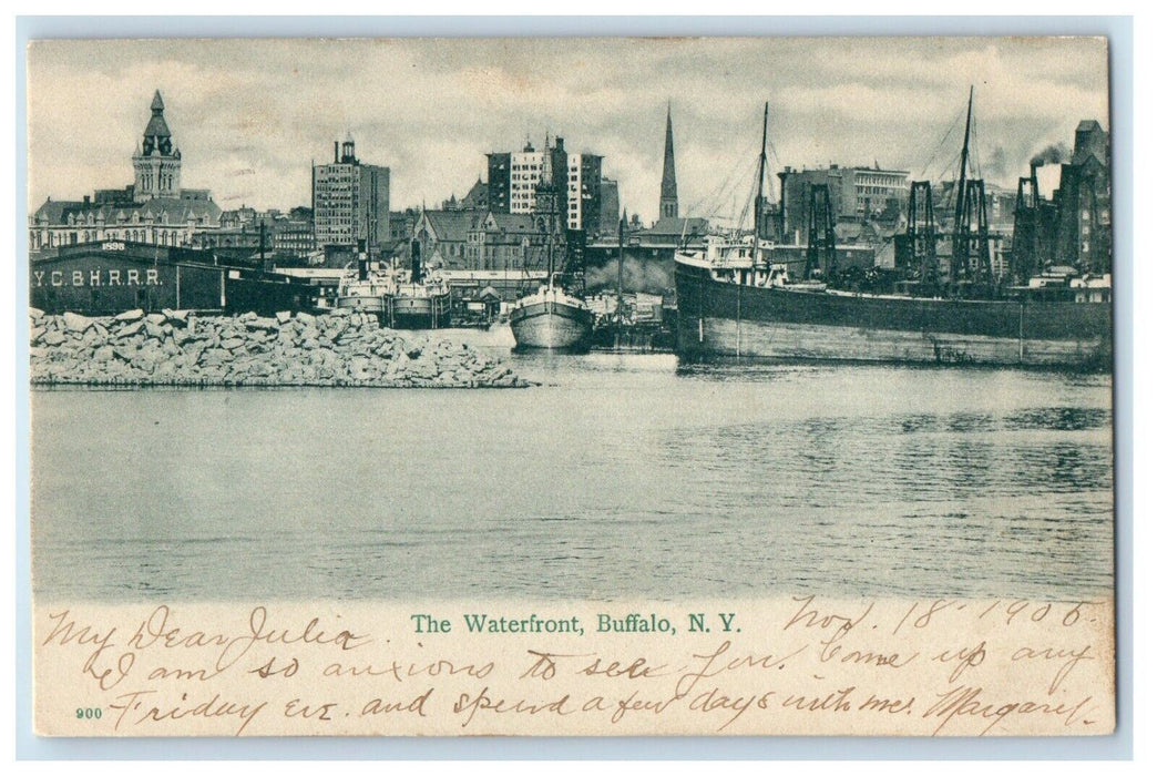 1905 The Waterfront Ship Boat Y. C. & H. R. R. Buffalo New York NY Postcard