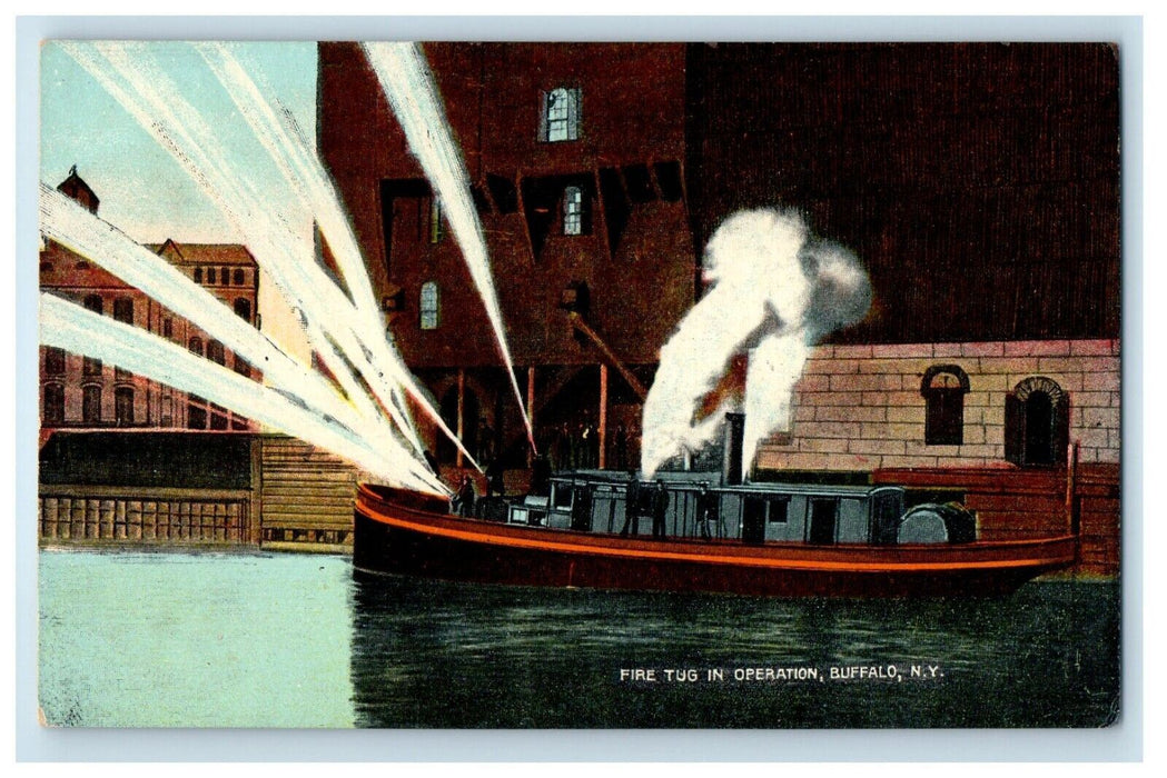 c1910's Fire Tug In Operation Boat Buffalo New York NY Unposted Antique Postcard