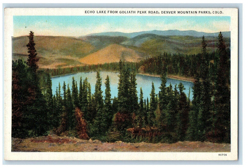 c1940s Echo Lake from Goliath Peak Road Denver Mountain Park Colorado Postcard