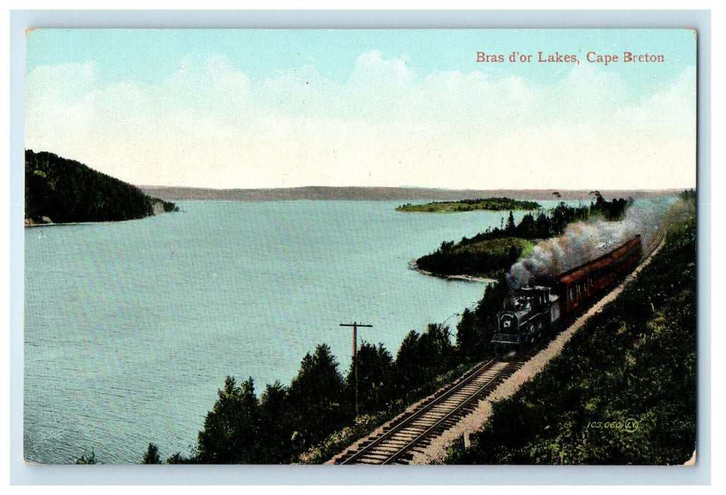c1910 Train Locomotive Bras D'or Lakes Cape Breton Canada Unposted Postcard