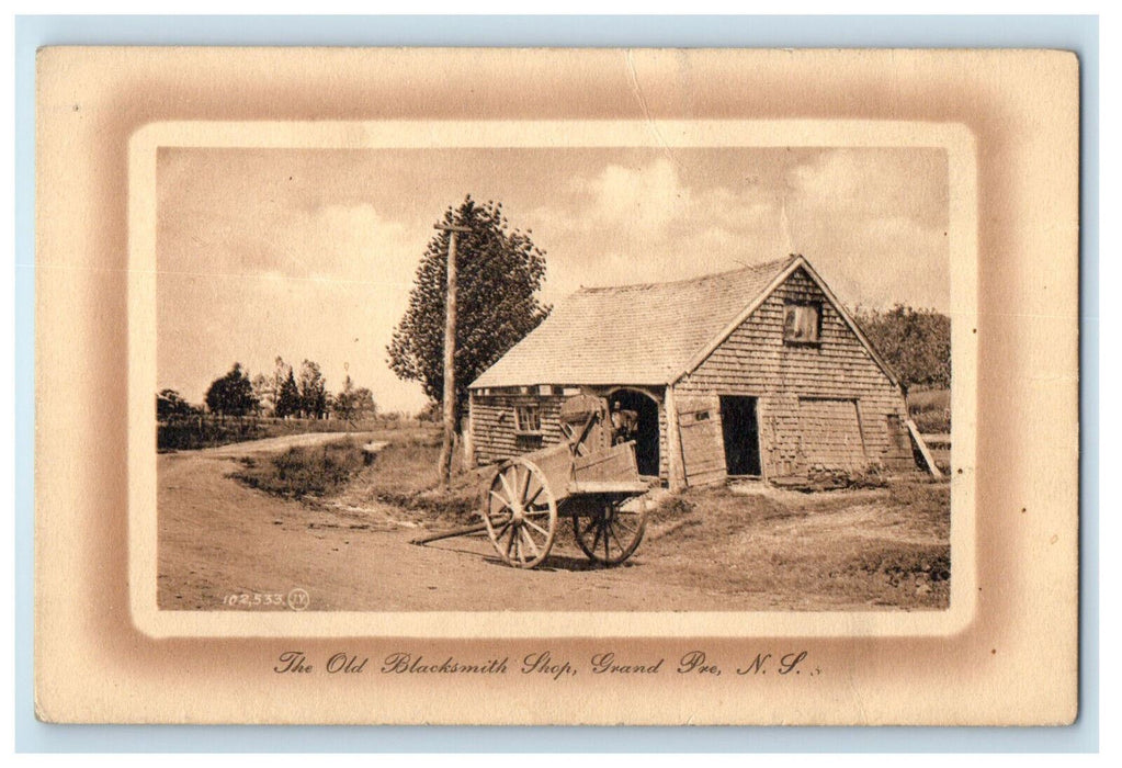 c1940's Horse Cart The Old Blacksmith Shop Grand Pre Nova Scotia Canada Postcard