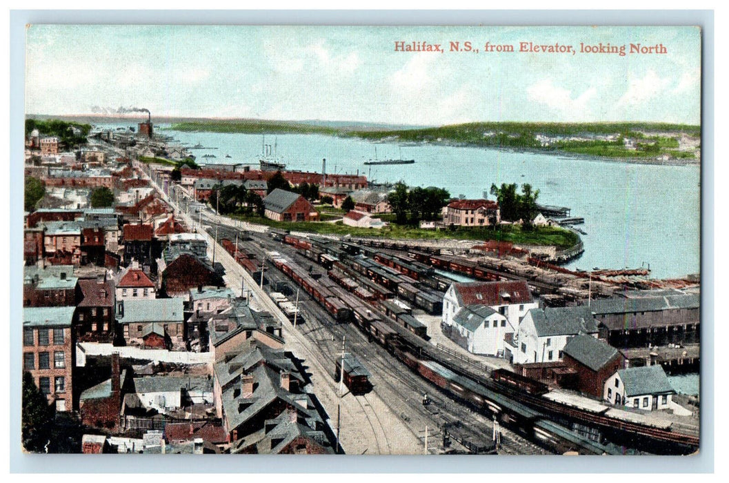 c1905 View from Elevator, Trains, Factory, Halifax Nova Scotia Canada Postcard