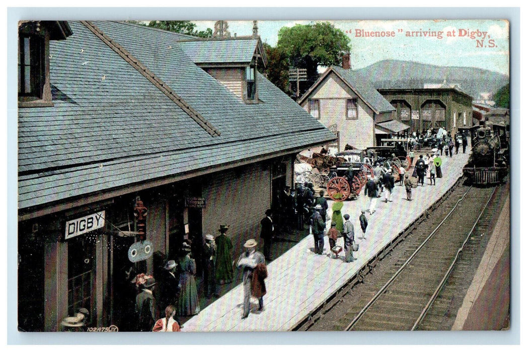 1908 "Bluenose" Train Locomotive Arriving at Digby Terminal NS Canada Postcard