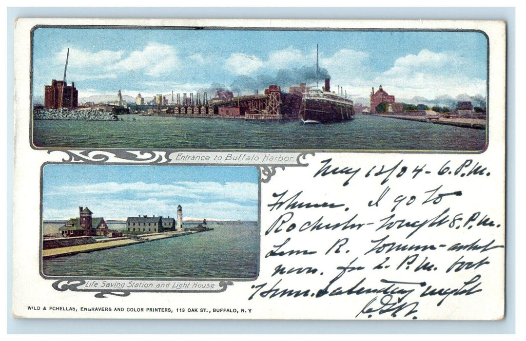 1904 Entrance To Buffalo Harbor Life Saving Station Light House View NY Postcard