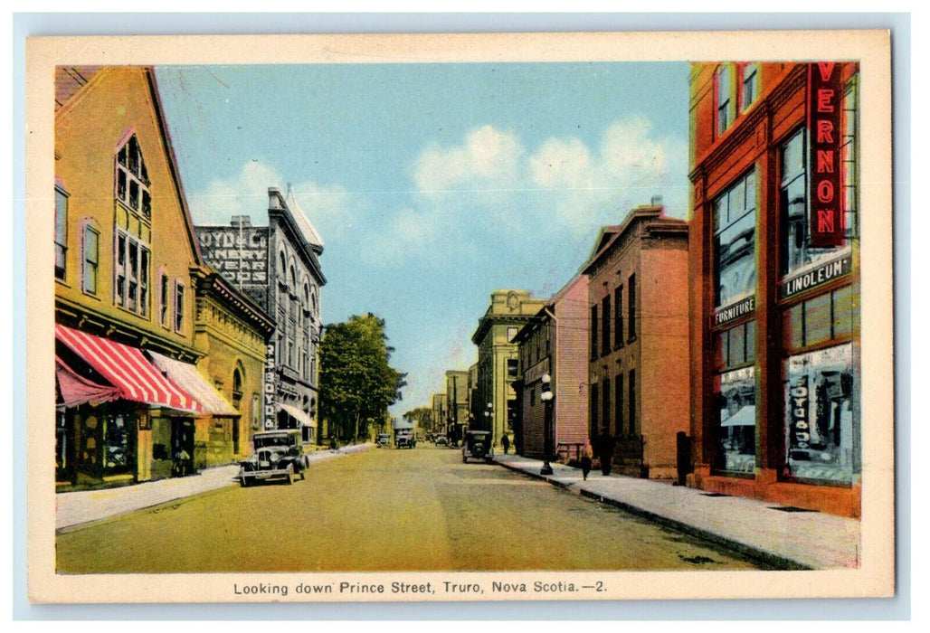 c1940's Furniture, Linoleum, Looking Down Prince Street Truro NS Canada Postcard