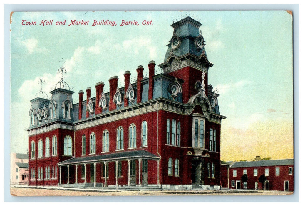 c1910 Town Hall and Market Building, Barrie Ontario Canada Postcard