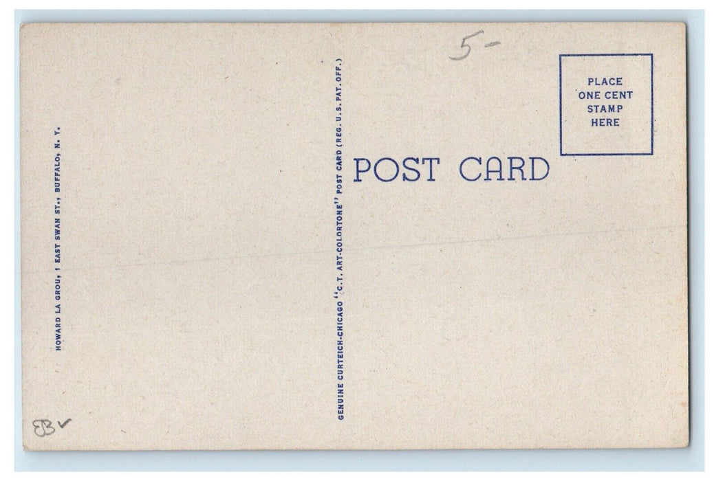 c1930's Greyhound Bus Terminal Cars Bus Buffalo New York NY, Dual View Postcard
