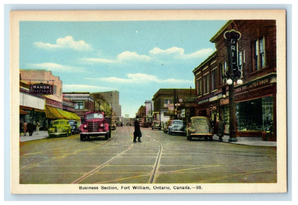 c1940's Business Section Fort William Ontario Canada Unposted Postcard