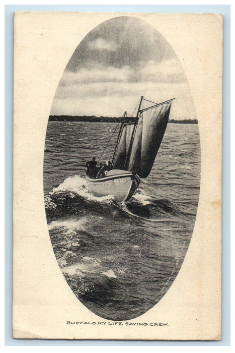 1910 Buffalo NY, Life Saving Crew Sailboat In Action Posted Antique Postcard