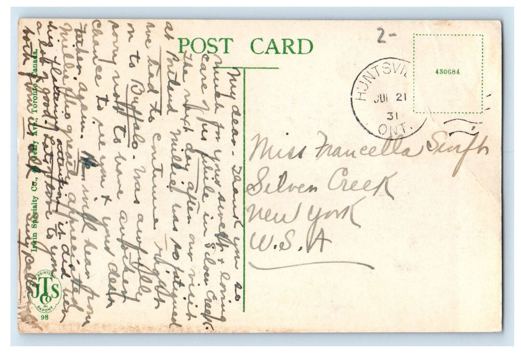 1931 Camp "Billie Bear" Bella Lake Huntsville Muskoka Ontario Canada Postcard
