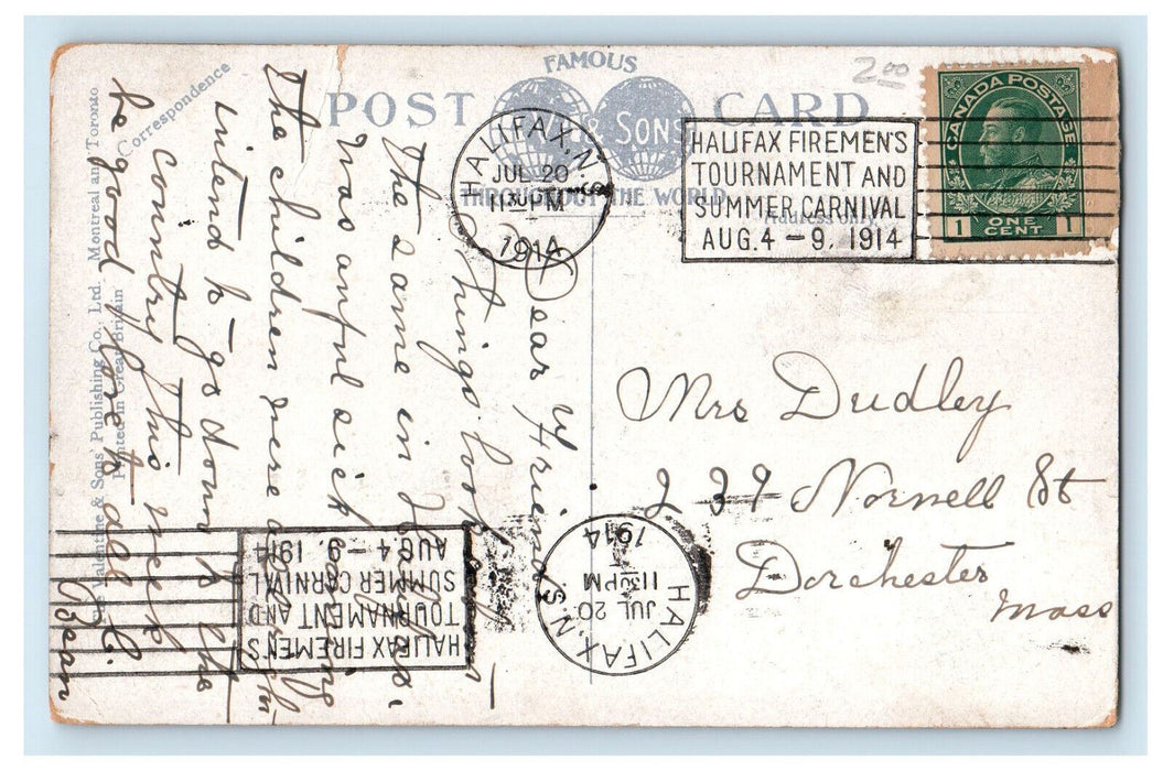 1914 Trolley Car, Barrington Halifax Nova Scotia Canada Antique Posted Postcard