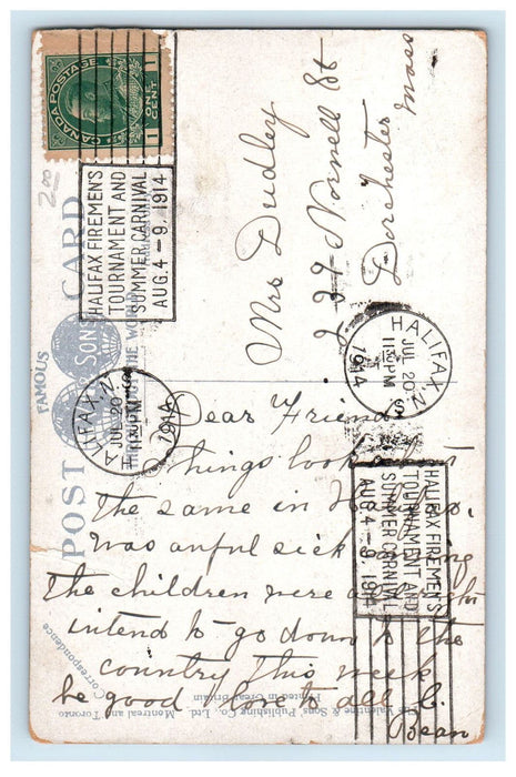 1914 Trolley Car, Barrington Halifax Nova Scotia Canada Antique Posted Postcard