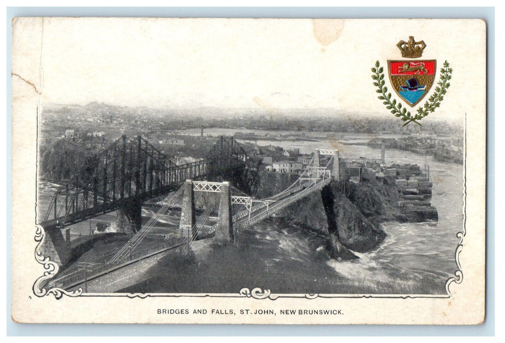 c1900's Bridges and Falls, St. John New Brunswick Canada Embossed PMC Postcard