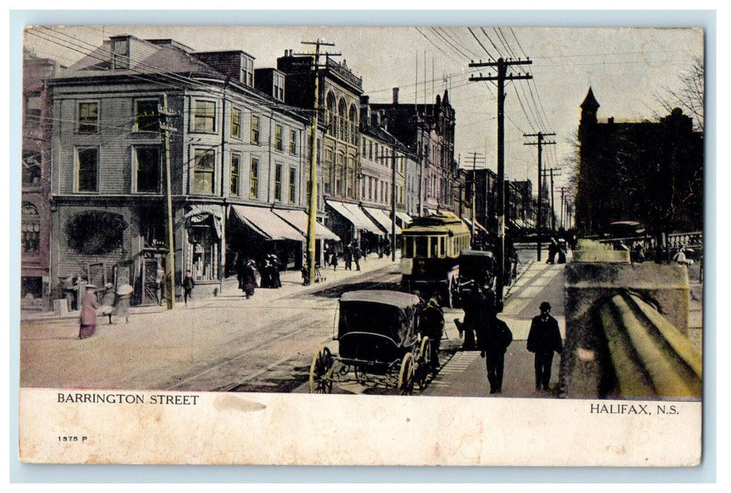c1910 Trolley Car, Business District Halifax Nova Scotia Canada Antique Postcard