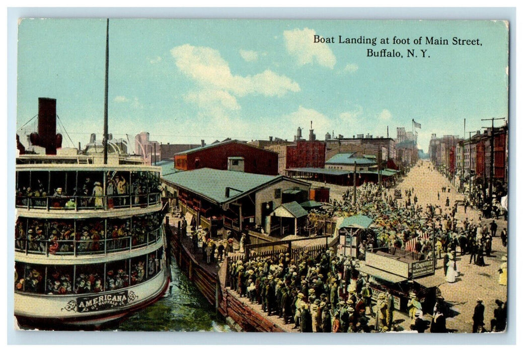 c1910's Boat Landing At Foot Of Main Street Buffalo New York NY Antique Postcard