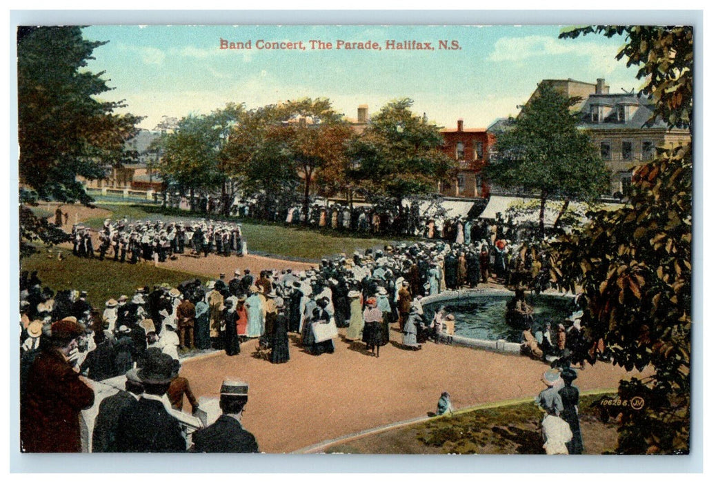 c1910's Crowd Scene, Band Concert The Parade Halifax Nova Scotia Canada Postcard
