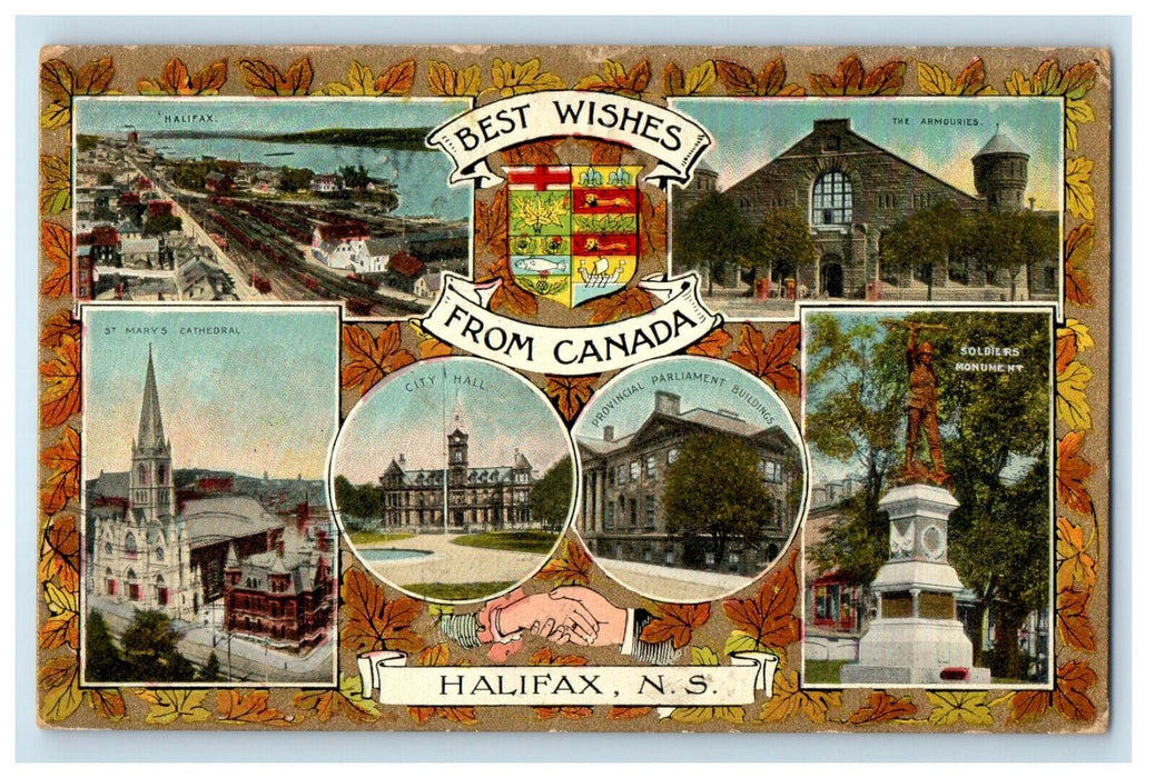 1911 Multiview, Best Wishes from Canada Halifax Nova Scotia Canada Postcard