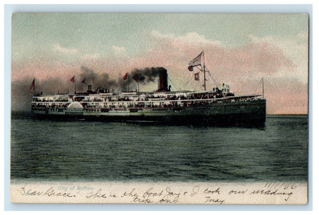 1906 City Of Buffalo New York NY, Steamer Ship Passengers Antique Postcard
