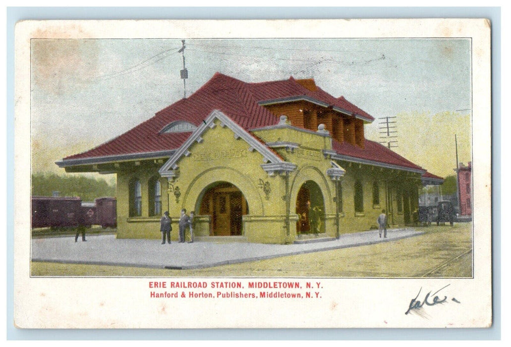 1907 Erie Railroad Station Depot Middletown New York NY Posted Antique Postcard