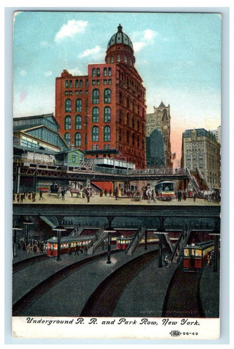 c1910's Underground R. R. Railroad Train And Park Row New York NY Postcard