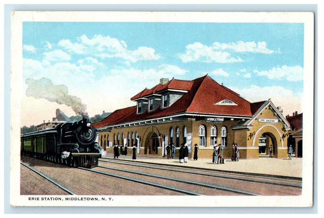 c1910's Erie Station Depot Railroad Train Middletown New York NY Postcard