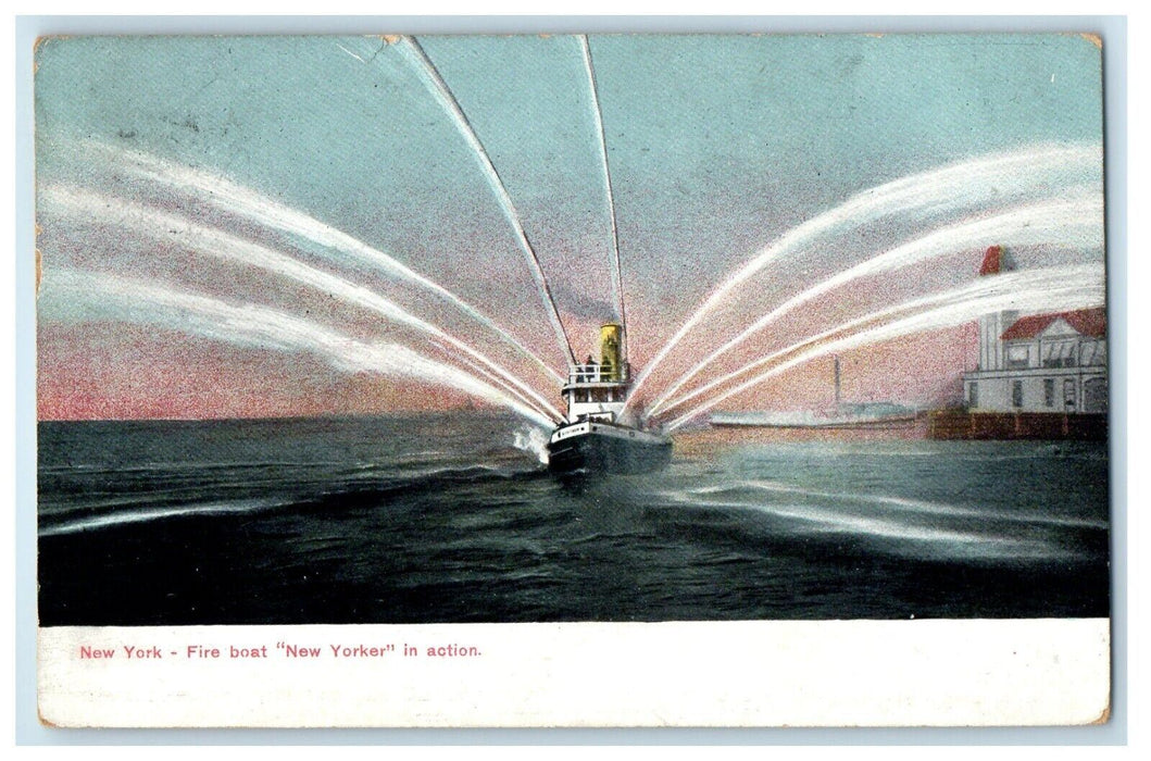 1908 New Yor NY, Fire Boat New Yorker In Action Posted Antique Postcard