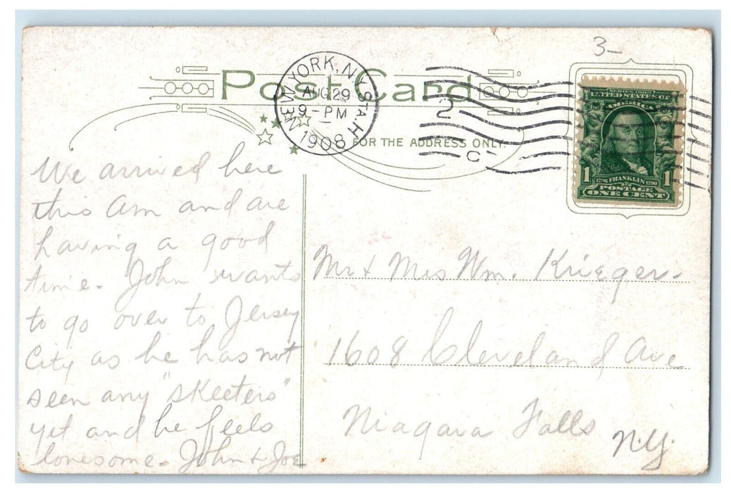 1908 New Yor NY, Fire Boat New Yorker In Action Posted Antique Postcard