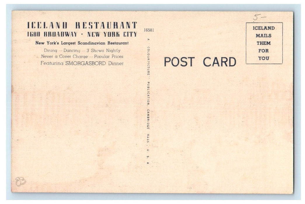 Iceland Restaurant Scandinavian Dining Room Interior New York City NY Postcard