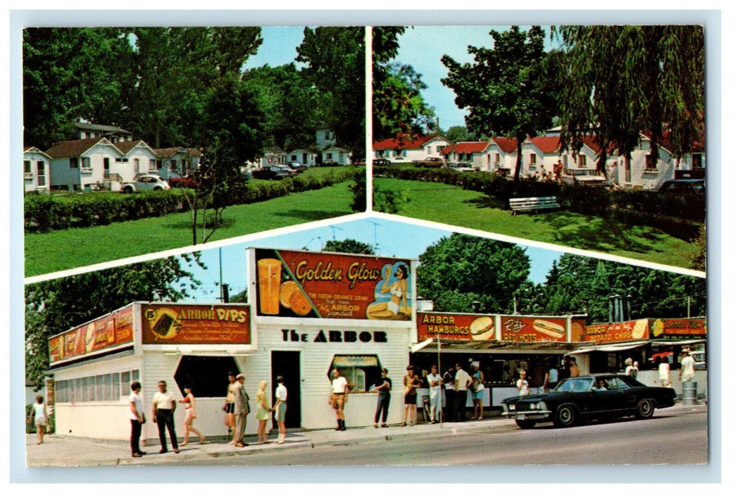 c1960's Golden Glow Restaurant, Arbor & Arbor Cabins Port Dover Canada Postcard