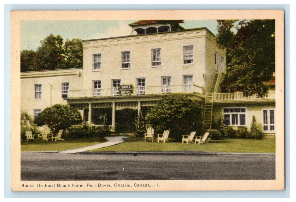 c1940's Bucks Orchard Beach Hotel, Port Dover Ontario Canada Postcard