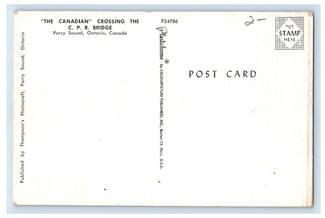 c1960's The Canadian Crossing The CPR Bridge Parry Sound Ontario Canada Postcard