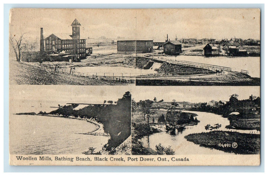 1911 Woollen Mills Bathing Beach Black Creek Port Dover Canada Postcard