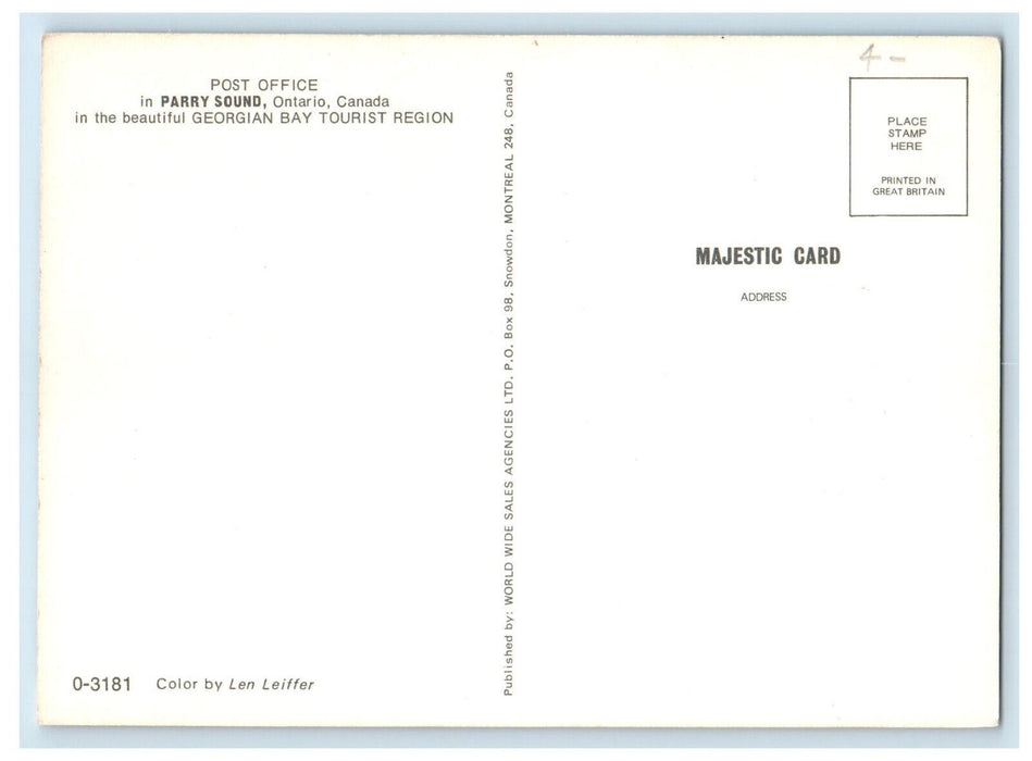 c1950's Post Office in Gregorian Bay Tourist Region Parry Sound Canada Postcard