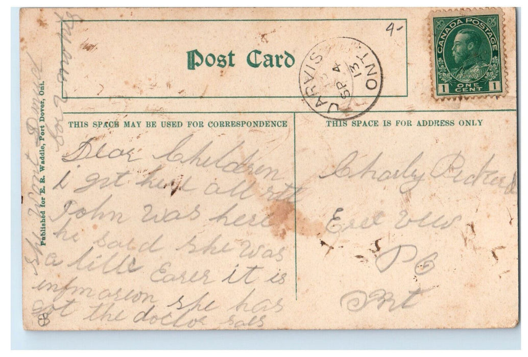 1913 Water Scene, The Mill Dam Port Dover Ontario Jarvis Ont. Canada Postcard