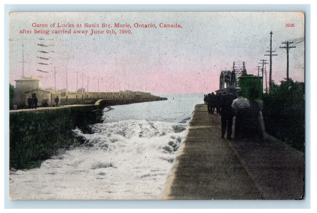 1913 Waterfalls, Gates of Locks at Sault Ste. Marie Ontario Canada Postcard