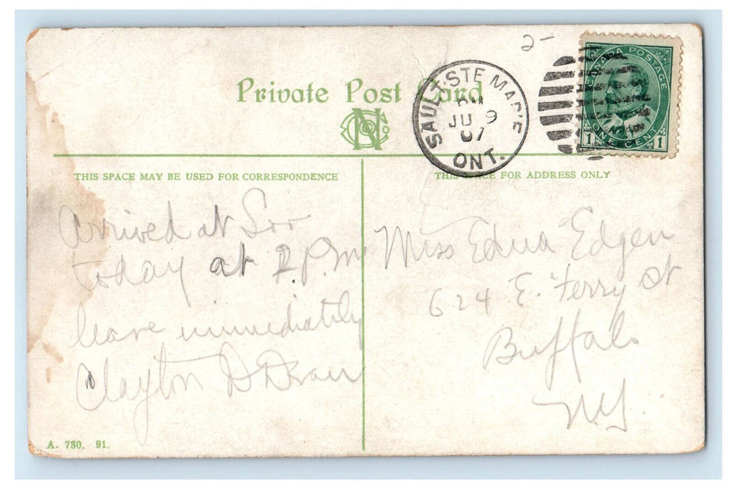 1907 CPR Steamer in Canadian Lock Sault Ste. Marie Canada Antique Postcard