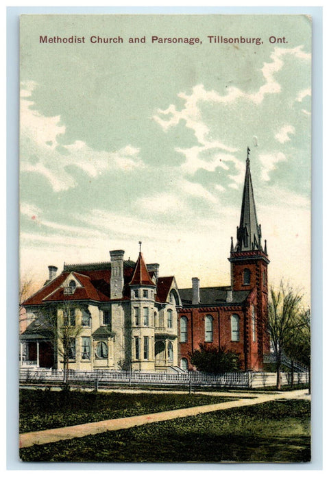 1908 Methodist Church and Parsonage Tillsonburg Ontario Canada Postcard