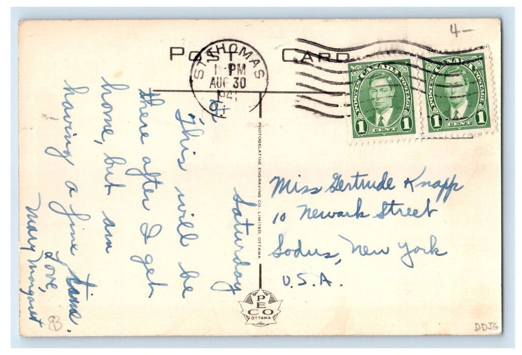 1941 Shoes, Clothing, Drugstore, Cigar Stores in St. Thomas Canada Postcard