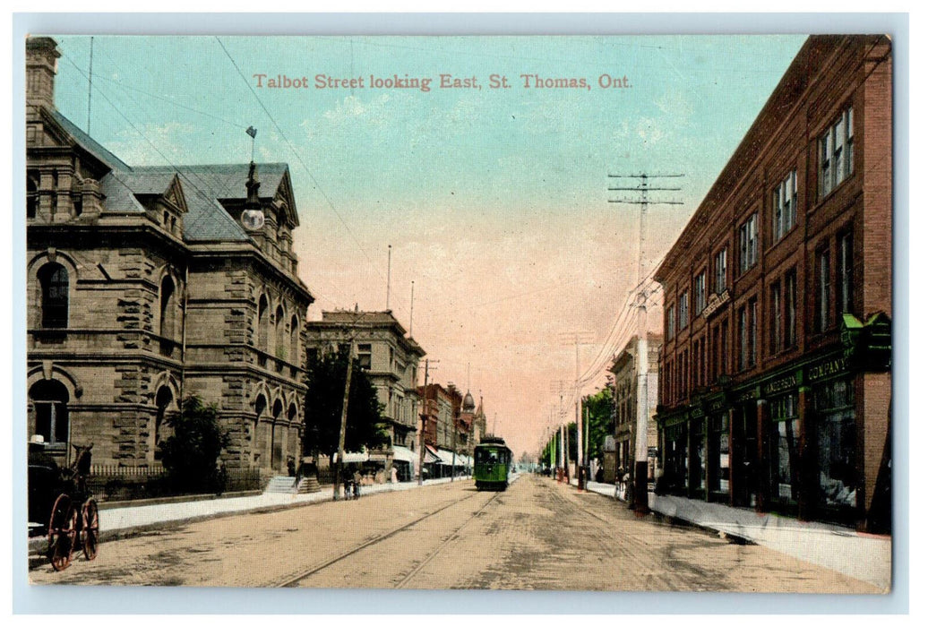 c1910 Trolley Car in Talbot Street St. Thomas Ontario Canada Postcard